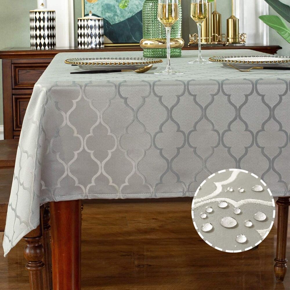 Jacquard Tablecloth Fabric Water Resistant (Rectangle/Oblong, 52" x 70" Gray)